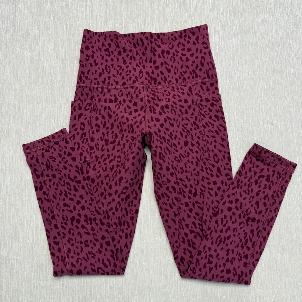 Athleta Salutation Stash Pocket II Animal Print 7/8 Leggings Women 2XS Burgundy